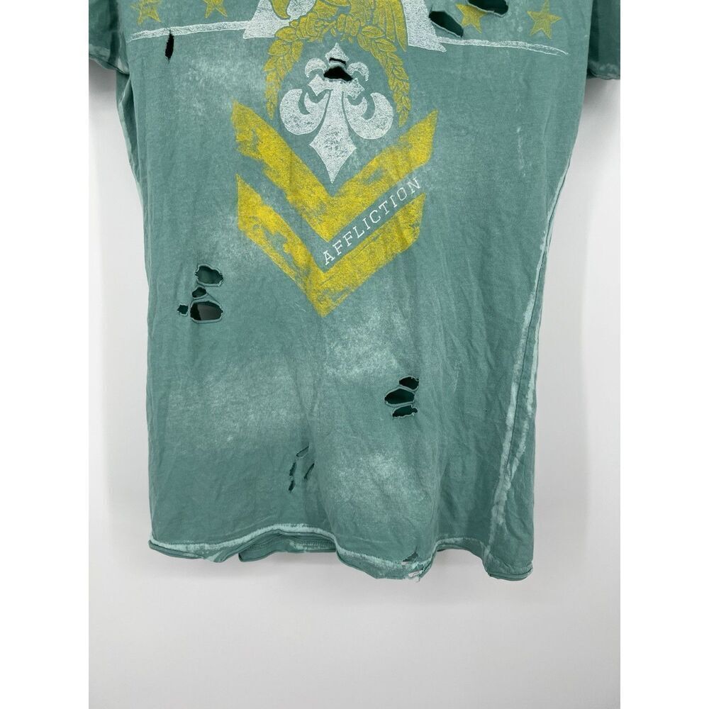 Affliction Womens Size Large Distressed Teal Blue Top Eagle Biker Tatoo - Picture 5 of 5